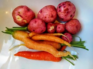 red potatoes and carrots from the garden